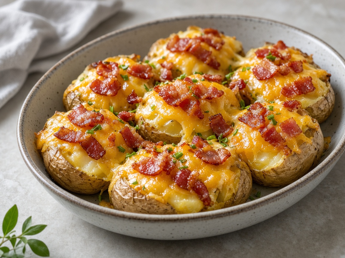 Papas al horno con queso y tocino